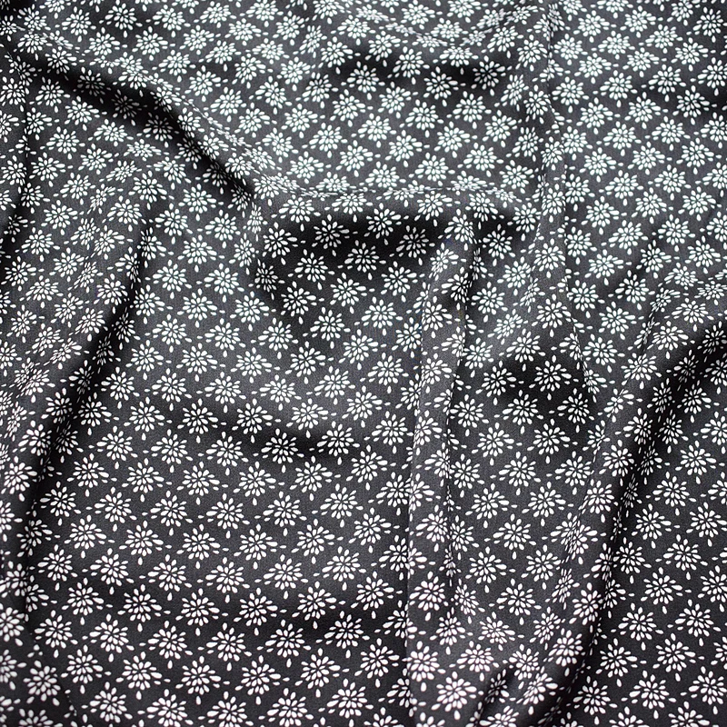 

Satin Chiffon Fabric Summer Printed Fabric Black-and-white National Flower Impermeable Soft Clothing Fabric Diy