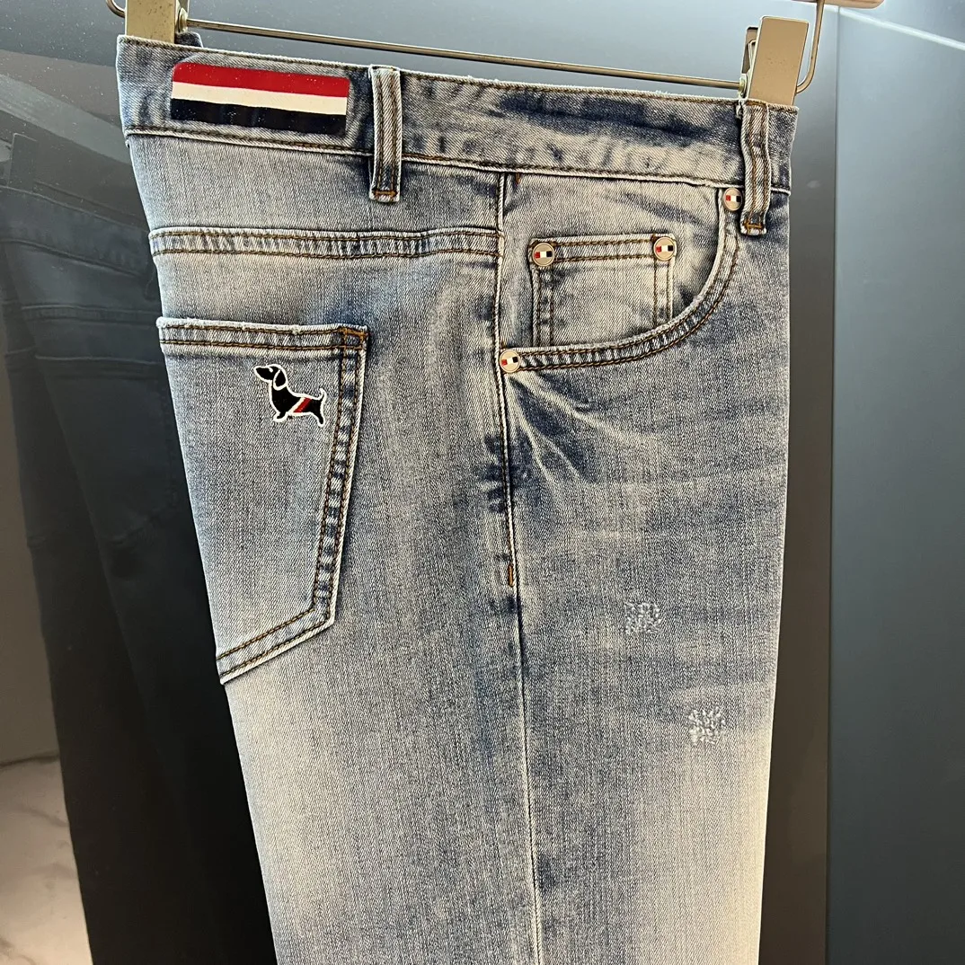 TB Jeans Fashion Puppy Striped Designer Style New Korea Men's Jeans Four Seasons Jeans Straight Regular Stretch Denim Trousers