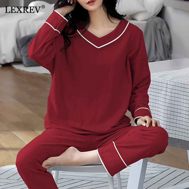 

New Pajamas Ladies Cotton Spring Autumn Long Sleeve Trousers Sleepwear 2 Piece Set Casual Plus Size Cotton Homewear Suit