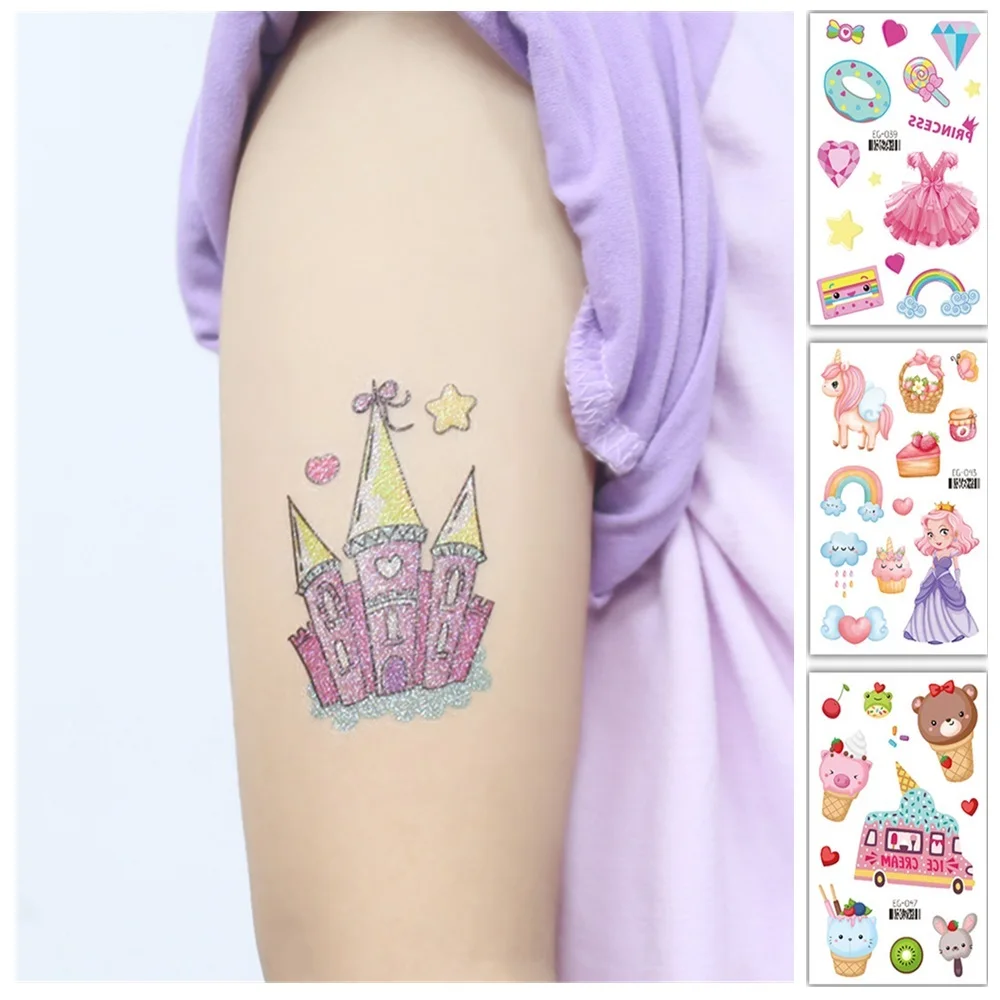14 видов блестящих бриллиантовых татуировок для детей мультяшный единорог замок
