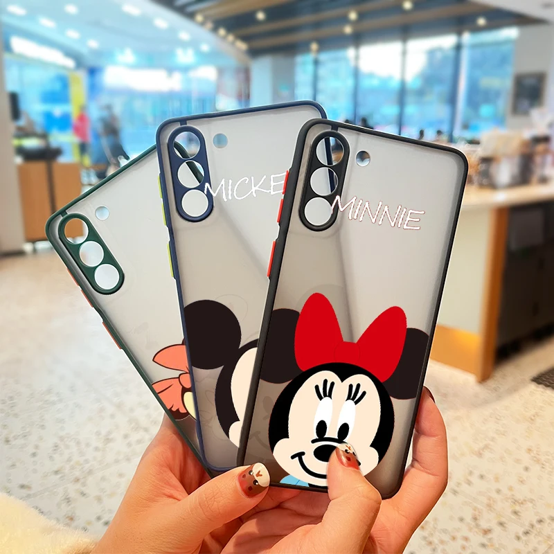 

Couple Mickey Minnie Cute For Samsung S22 S21 Ultra S20 FE S10E S10 Lite S9 S8 Plus Frosted Translucent Matte Cover Phone Case
