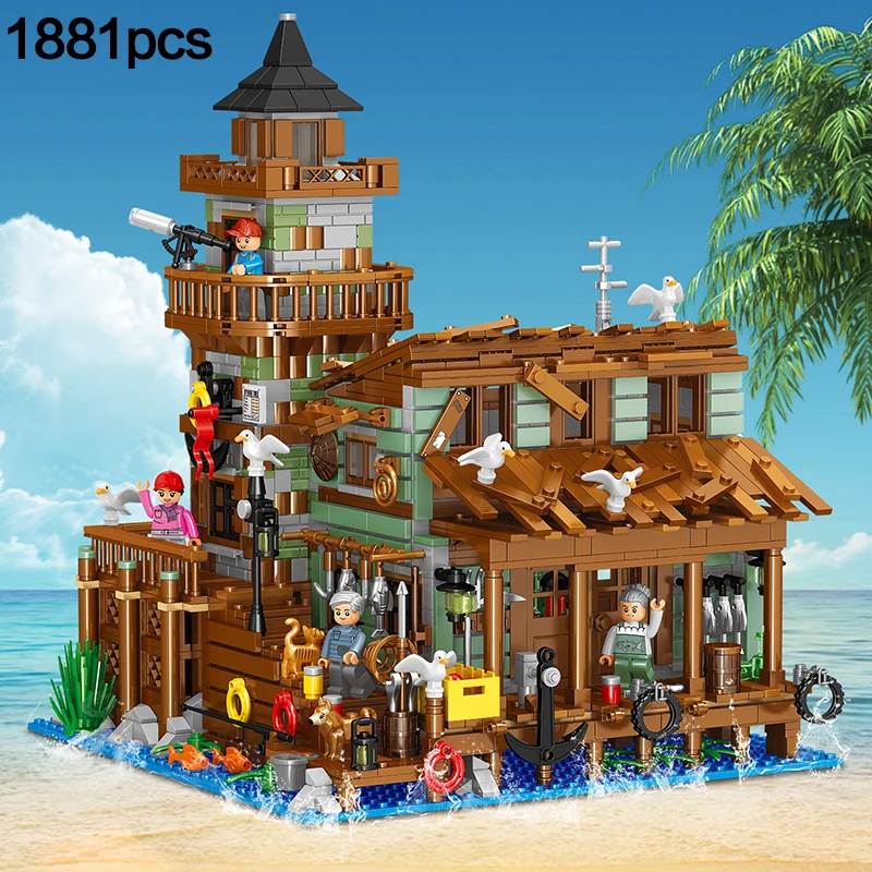 

MOC Creative MINI Fisherman Cabin House Building Block Idea Street View Fishing Hut Model Bricks Assenbly Boys Kids Toys Gifts