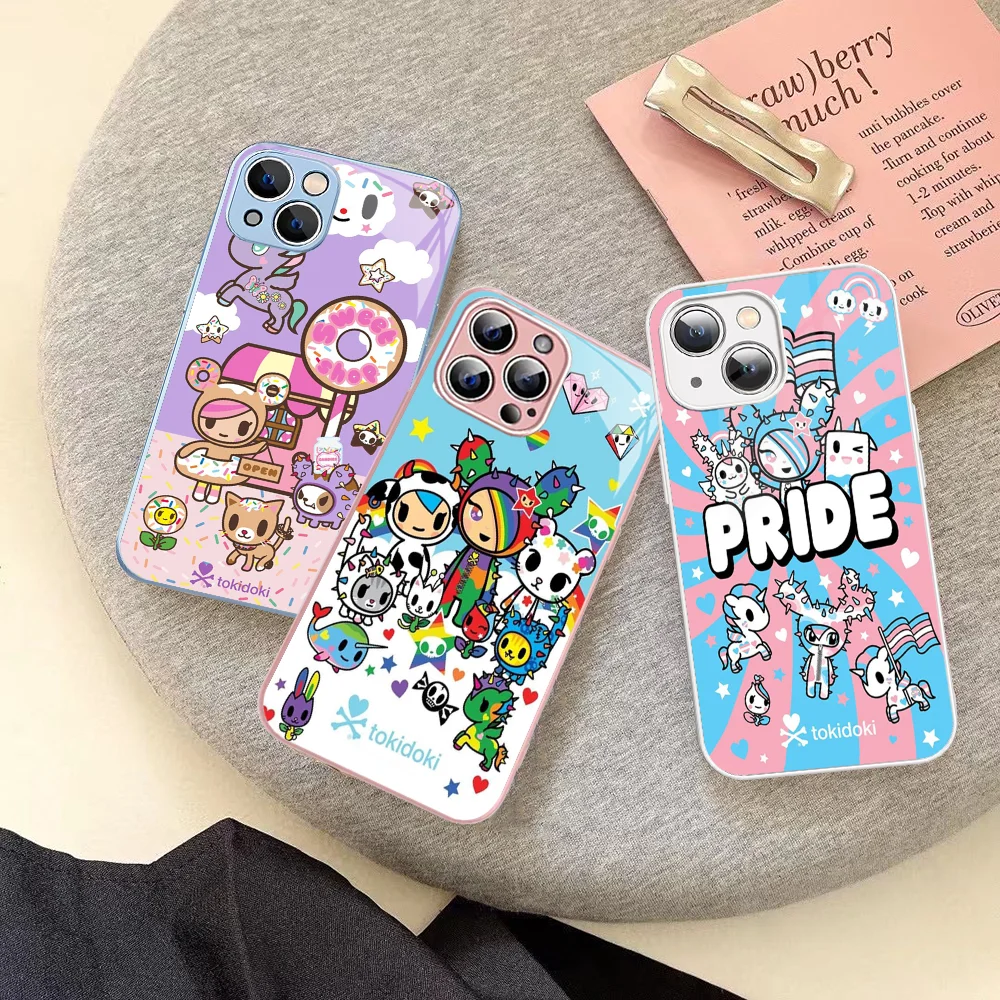 Японский чехол для телефона T-Tokidokis IPhone 14 13 12 Mini 11 Pro XS Max X XR Plus из закаленного стекла