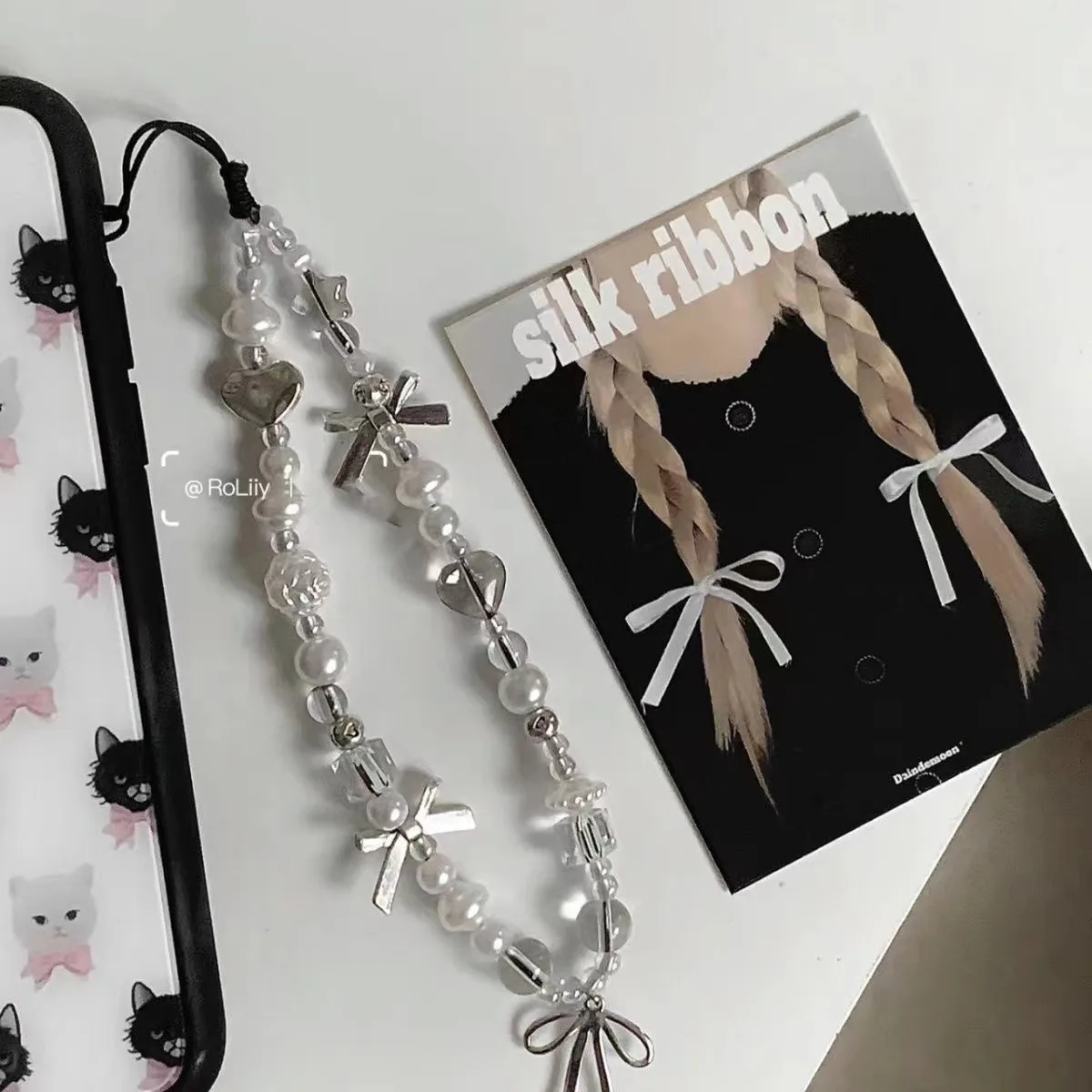 Милая лента в Корейском стиле с бантом и любовным сердцем цепочка для телефона