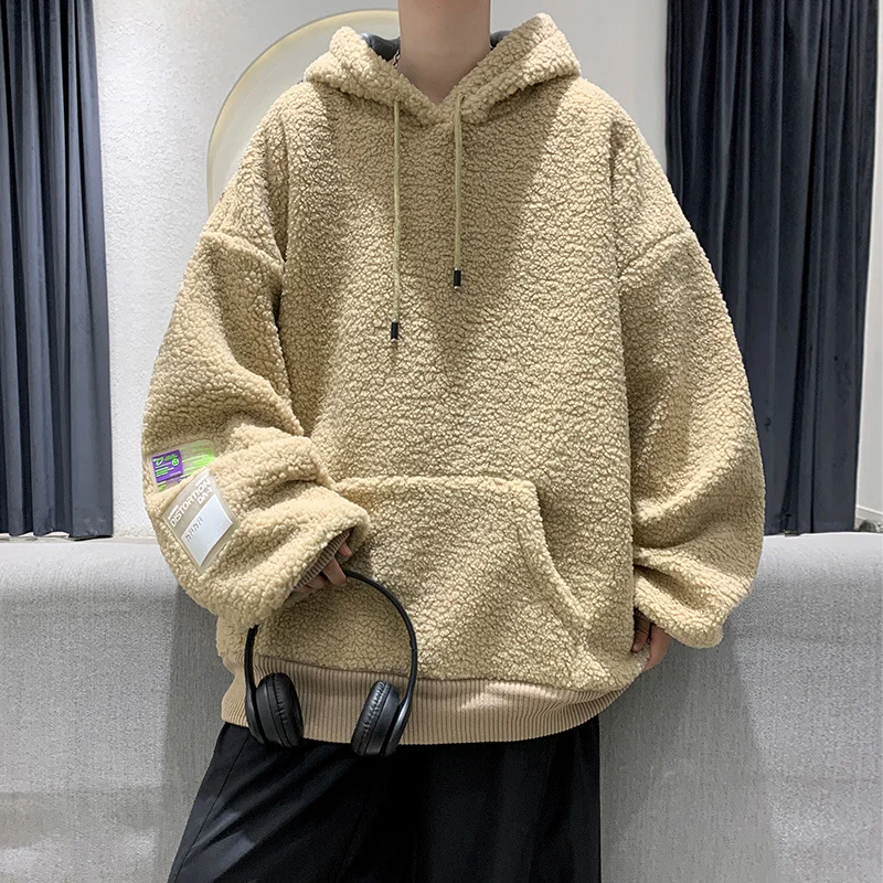 

Male Men's Hoodies Warm Hooded Fashion Winter Wool Hybskr Thicken Hip Lamb Pullovers Hop Casual Sweatshirts Unisex Loose