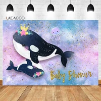 laeacco undersea creatures baby shower photo bakcdrop cute whale octopus kid birthday portriat customized photography background