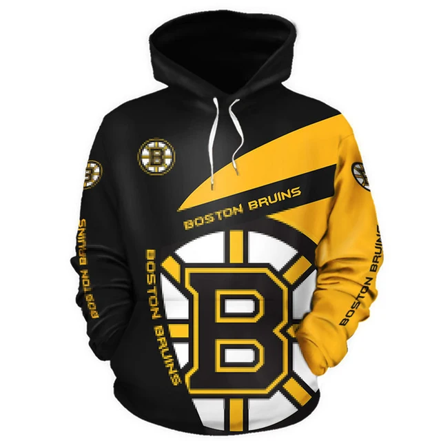 

Boston Men's Casual 3D Zipper Hoodie Graffiti Letter B Black And Yellow Stripes Print Bruins Sweatshirt