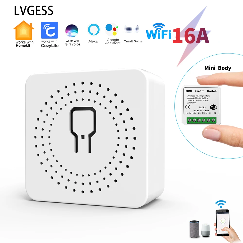 

Smart Switch 16A Breaker MINI Moudle Timing Compatible with Alexa Apple HomeKit Siri Google Home Wall Light Switch Adapter