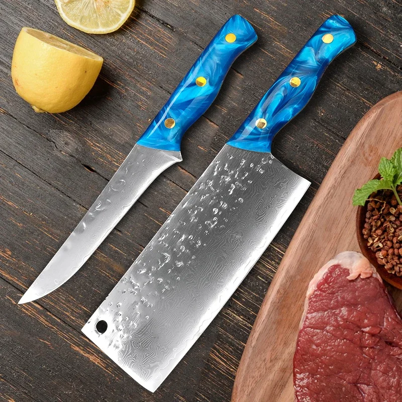 Нож из дамасской стали нож шеф-повара для измельчения мяса овощей набор кухонных