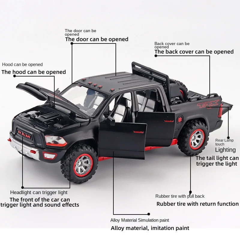 (В коробке) имитация сплава Dodge Ram TRX пикап модель автомобиля с запасными шинами звук светильник контроль мощности игрушки оптом