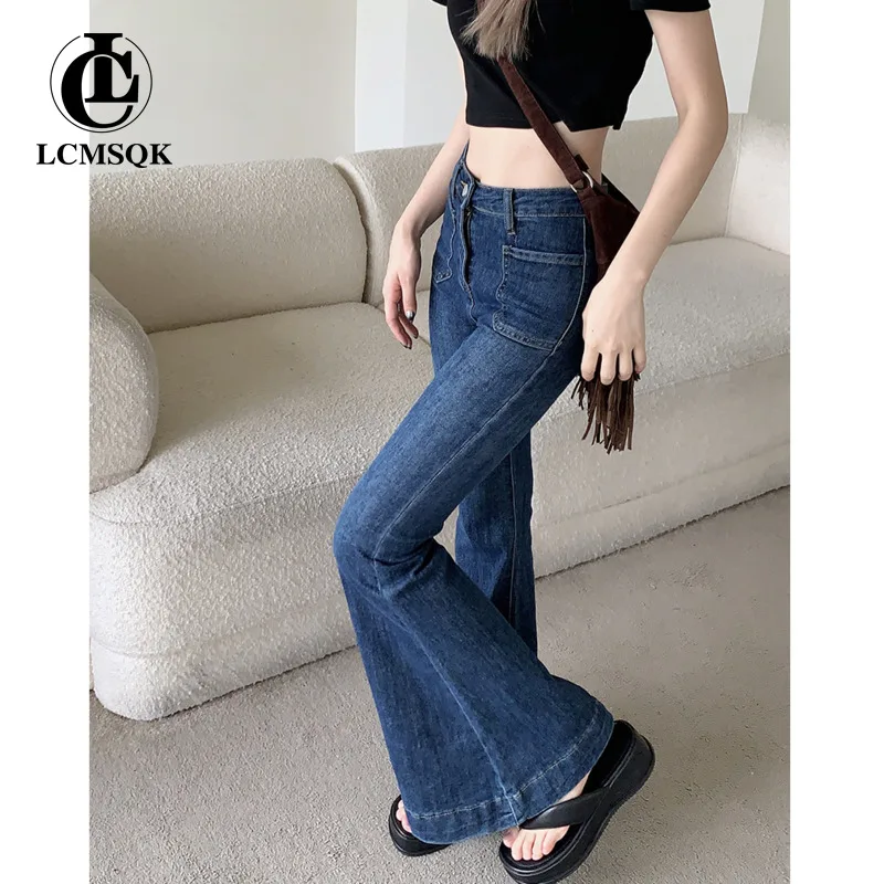 Flare Jeans Woman High Waist Women's Jeans 2023 Trend Y2k Korean Fashion Streetwear Female Clothing Pants Denim Vintage Blue