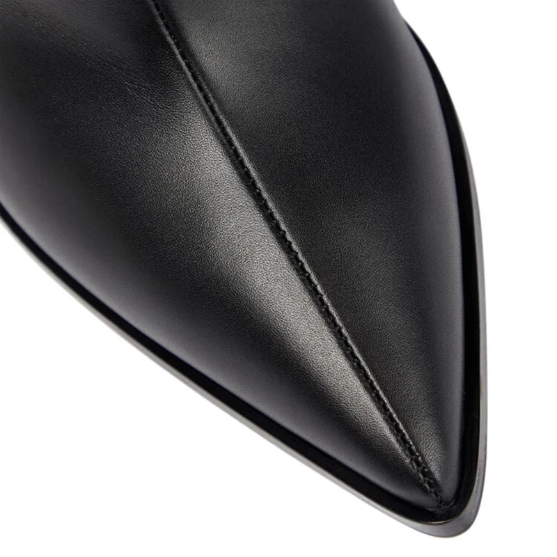 Wide Fit Size 46 for Big Leg Women Knee High Boots Sexy Pointy toe Woman High Wedges Shoes Cow Leather Booties