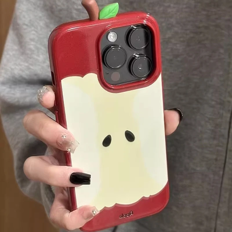 Фото Силиконовый чехол для iPhone 3D Red Apple Core с подставкой, противоударный защитный чехол для iPhone 16, 15, 14, 13, 12 Pro Max, милый подарок №2