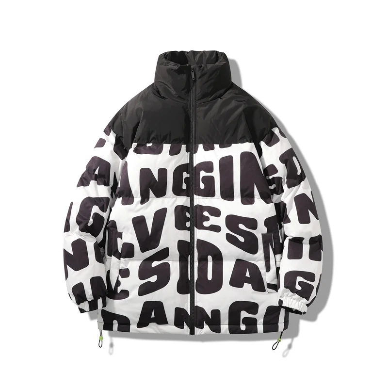 

Men Winter Warm Fashion Mens Graffiti Printing Coat Stand Collar Windproof Casual Jacket Hip Hop Trend Couples Parka