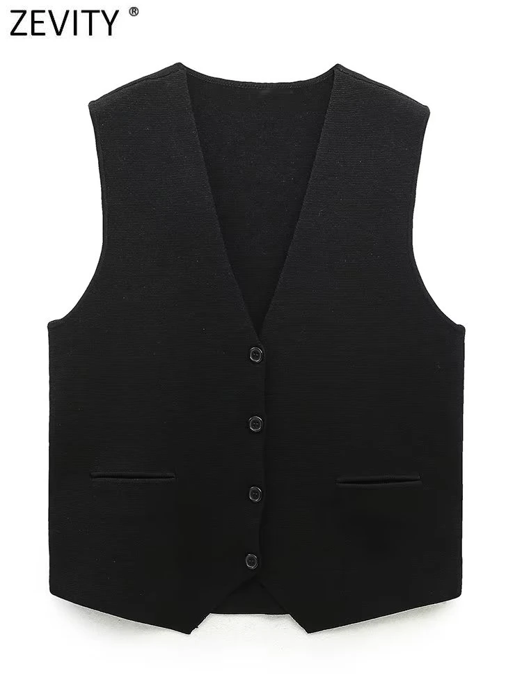 

Модный женский Трикотажный жилет Zevity без рукавов с V-образным вырезом, Офисная Женская однобортная повседневная куртка на бретелях сзади, т...