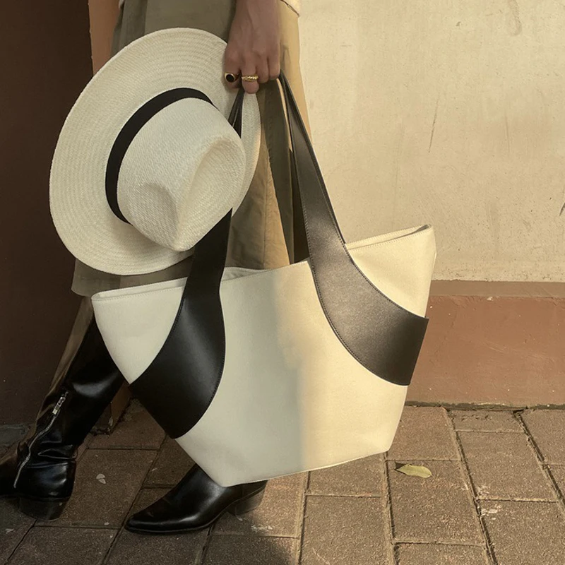 

Модные Прошитые холщовые дизайнерские сумки большой вместимости веерообразная подходящая ко всему Сумка-тоут для женщин 2022 летние новые сумки