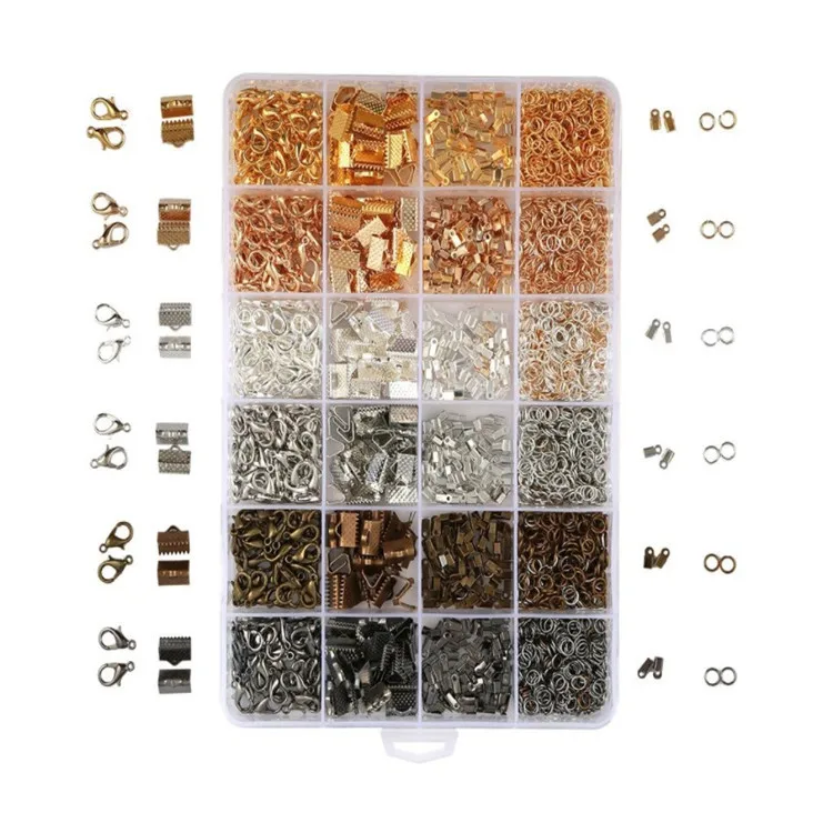 

2400 Pcs Jewelry findings Tools Jump Rings Lobster Clasp Horse Clip Clasp Thread Clasp for DIY Jewelry Making Supplies