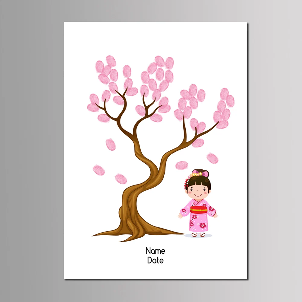 

Kids Boy Girl Birthday Party Favor 50x70cm DIY Fingerprint Tree Signature Book Muslin EID Decor Printed Canvas Painting With Ink