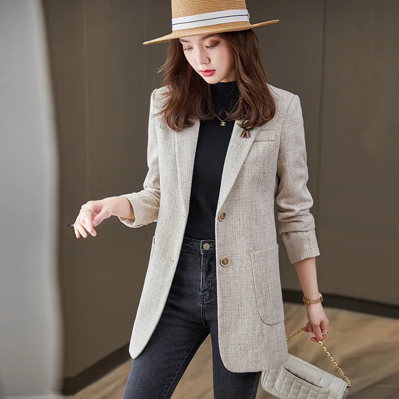 

Женский блейзер, Осень-зима, модное элегантное облегающее пальто средней длины для женщин, женский костюм