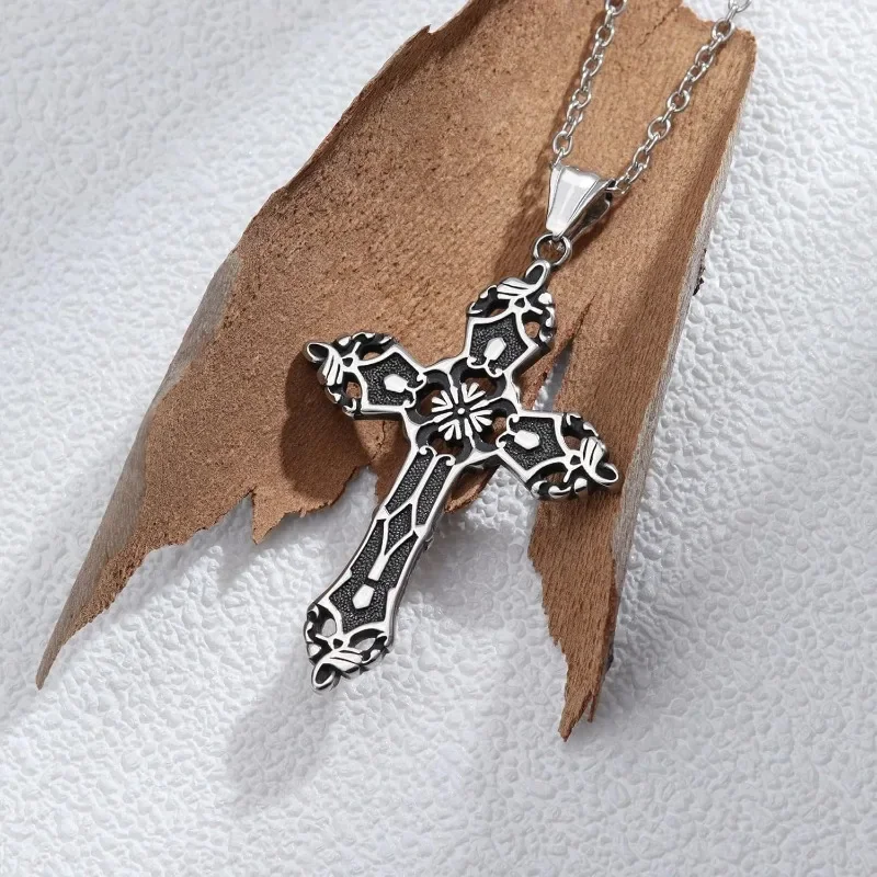 Готическое ожерелье из нержавеющей стали с серебряным крестом-цепочкой для
