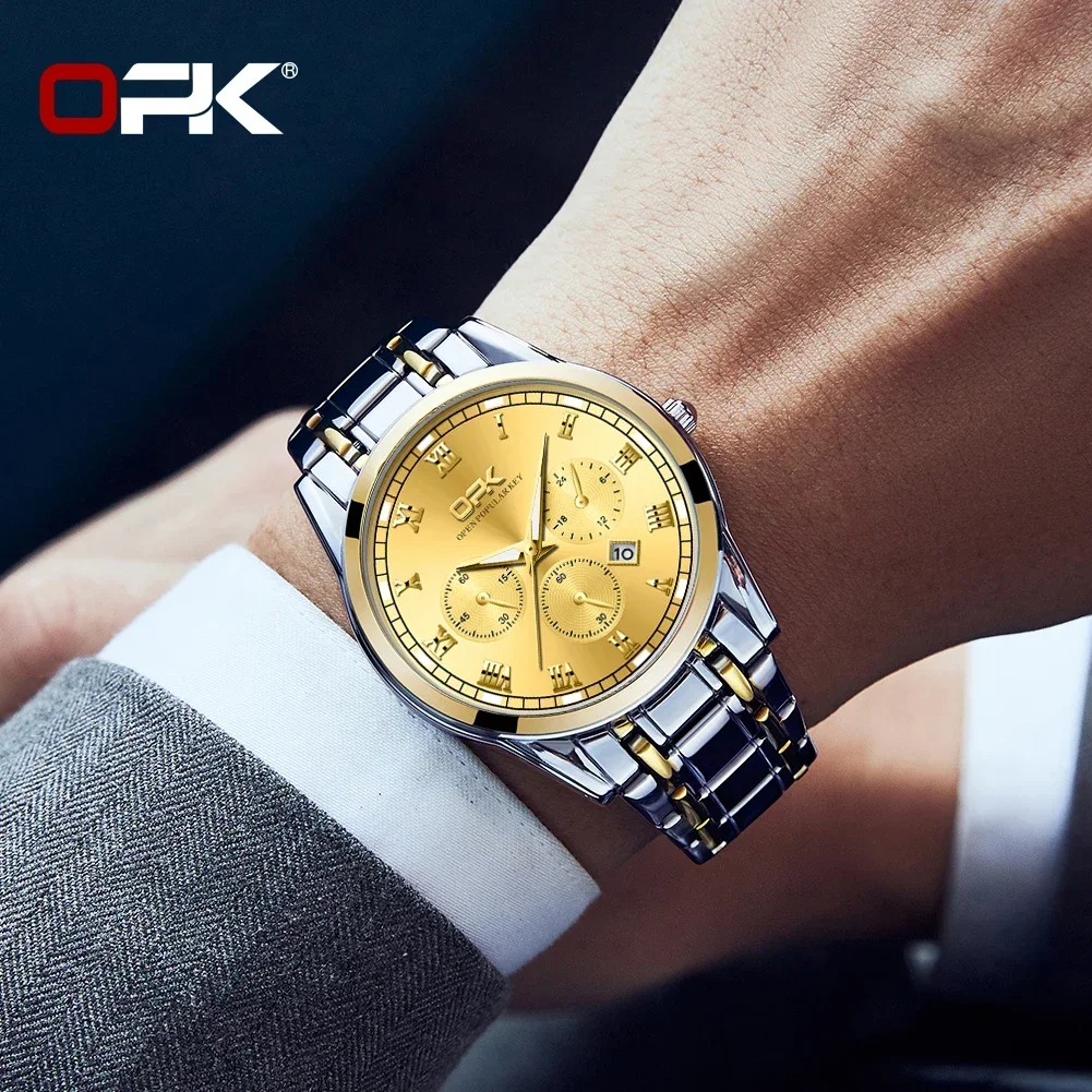 OPK 8119 Men's Watches Simple Casual Original Quartz For Man Waterproof Stainleess Steel Luminous Relogios Masculino