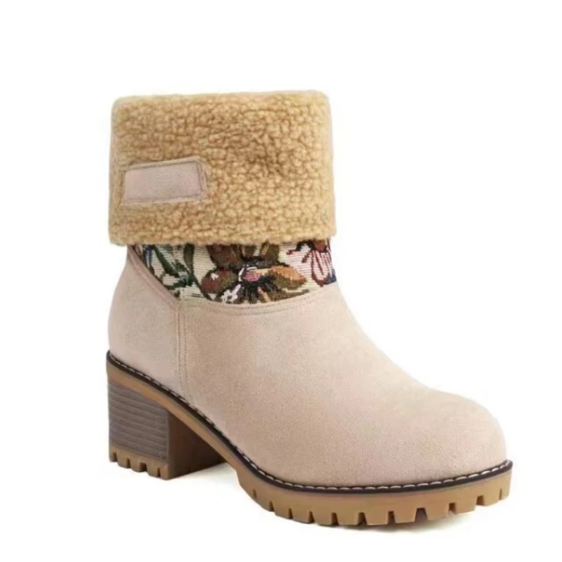 

Женские ботинки в стиле ретро с круглым носком, плюшевые зимние модные короткие ботинки на массивном каблуке, дизайнерская обувь на платформе, готическая обувь, 2023