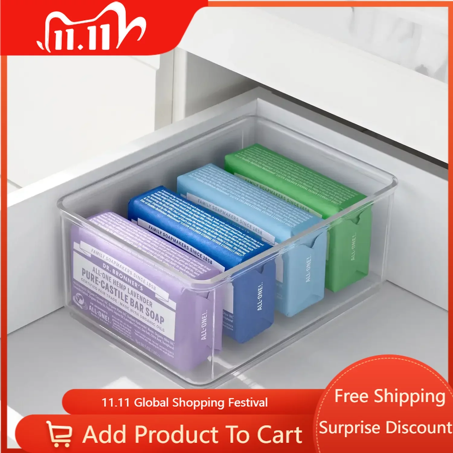 

Free Shipping Medium Clear Storage Bin Insert 4 Pack Organizer Box