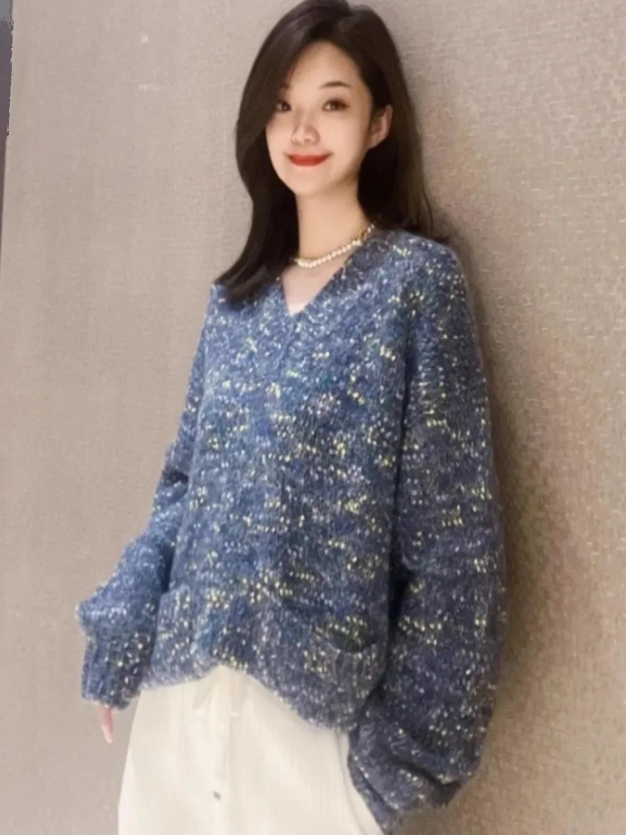 Girdear с белым воротником новый бренд 2024 осень и зима однотонный свободный флисовый