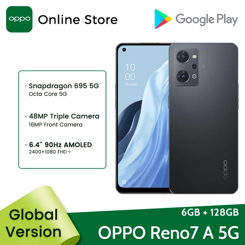 

Global Version OPPO Reno7 A 5G Smartphone 6GB 128GB Snapdragon 695 6.4'' 90Hz AMOLED Screen 48MP Triple Cameras 4500mAh Reno 7 A