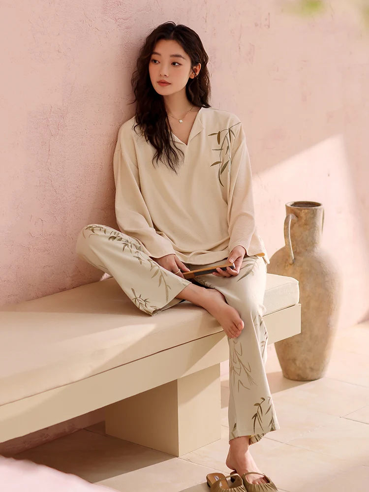 Женская пижама с нагрудником весенне-осенний хлопковый пуловер из модала