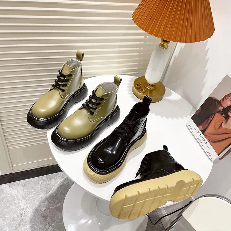 

short Boots Female British Style Women's Shoes 2022 Summer New Avocado Green Loafers Jk Uniform Casual Women's Single Shoes
