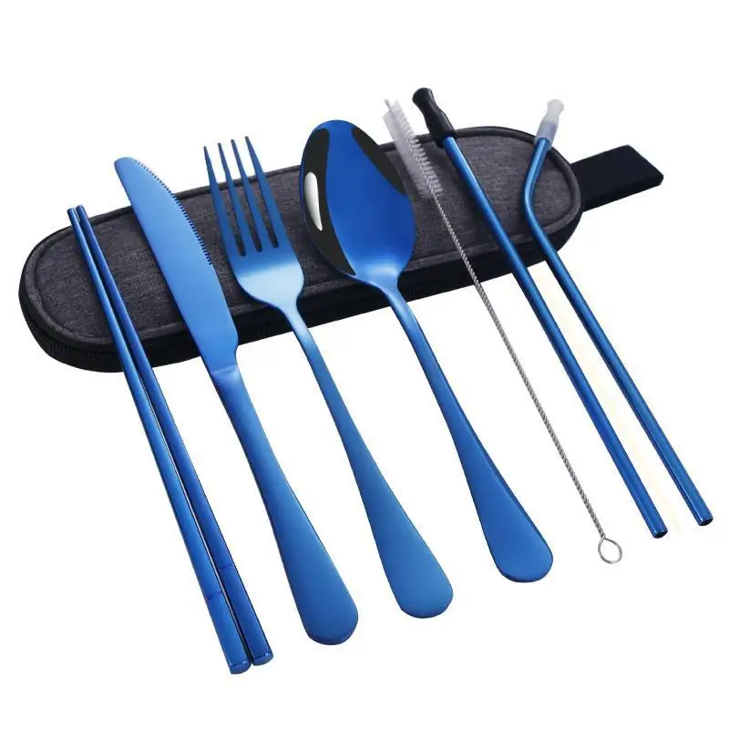 

Portable Straw Spoon Fork Chopsticks With Storage Bag Dinnerware Travel Packaging Tableware Kitchen Accessories