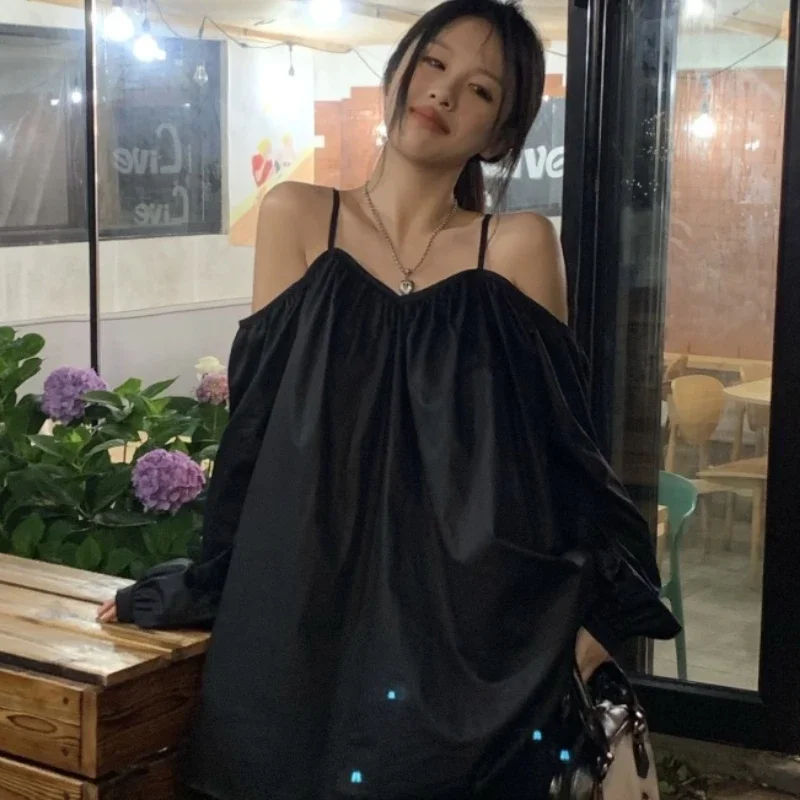 Черные блузки женские уникальные готические сексуальные с открытыми плечами