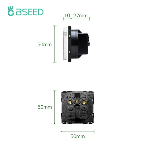 Розетка сетевая BSEED с двумя USB-портами, разъемами USB Type-C и рамками