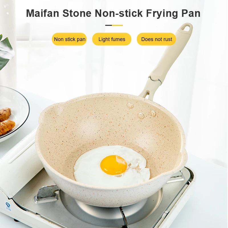 

26CM Non Stick Frying Pot Maifan Stone Thickened Heat Cooking Wok For Induction Cooker Gas Stoves Kitchen Accessories