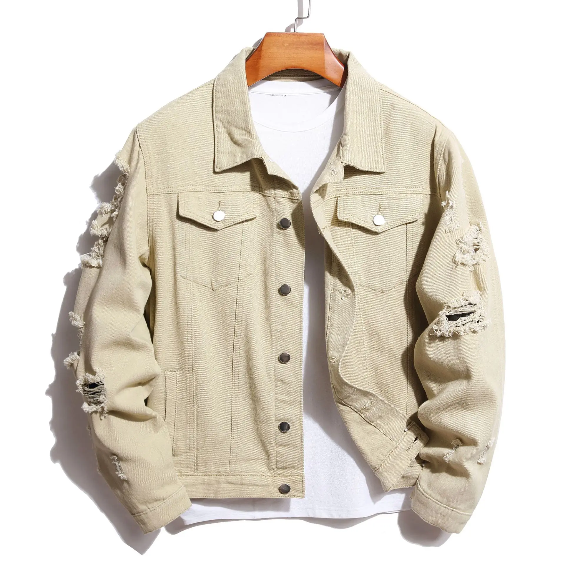 

2022 Men's Autumn New Denim Jacket Teenagers Ripped Fashion Casual Denim Jacket