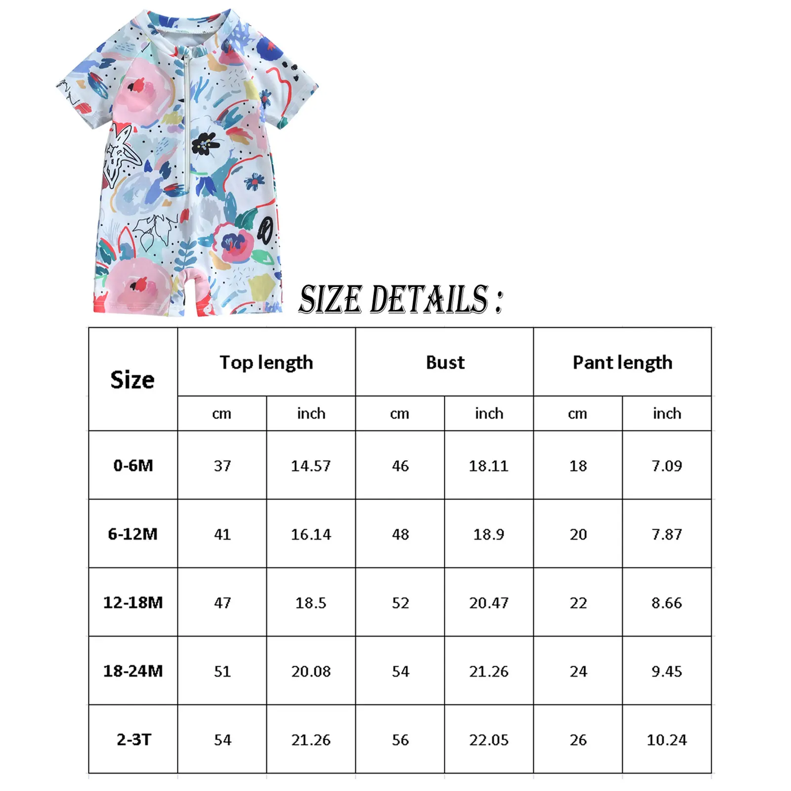 Toddler Baby Boy Girls  1-Piece Swimwear Rompers Short Sleeve Watercolour Print Zipper Bathing Suit Swimming Jumpsuits images - 6