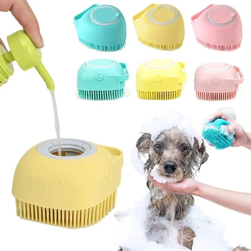 

Bathroom Puppy Cat Washing Massage Dispenser Grooming Shower Brush Soft Silicone Dog Brush Pet Shampoo Massager Bath Brush