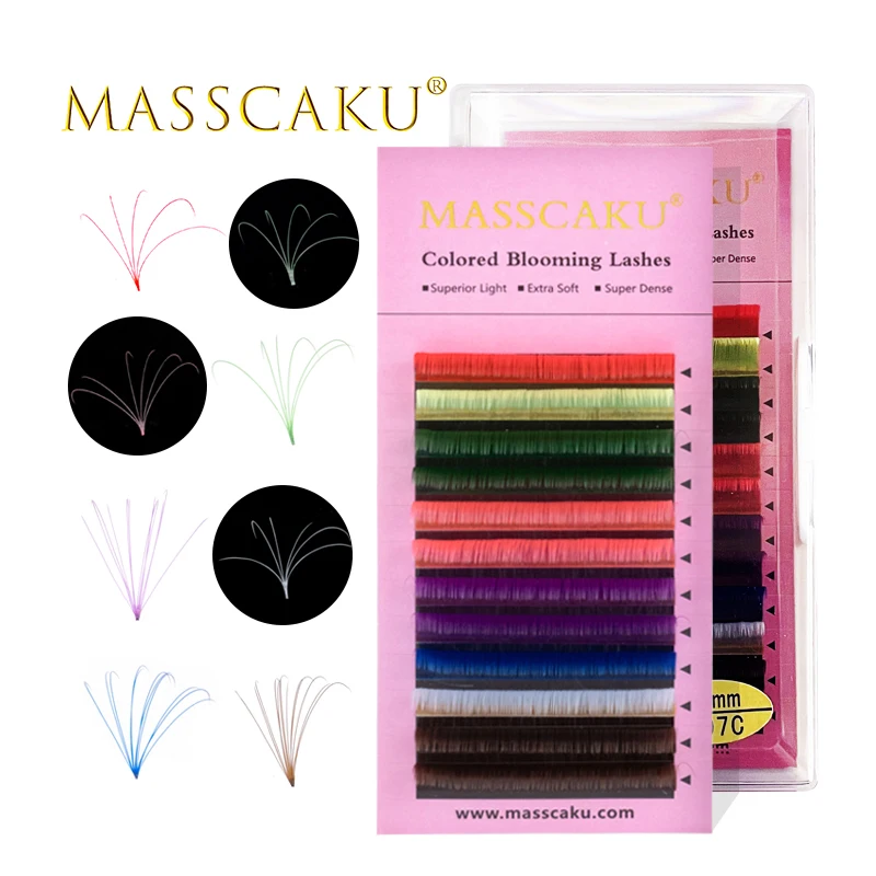 

Ресницы MASSCAKU цветные из искусственной норки, отдельные натуральные Мягкие Накладные цветные реснички для наращивания, 12 линий