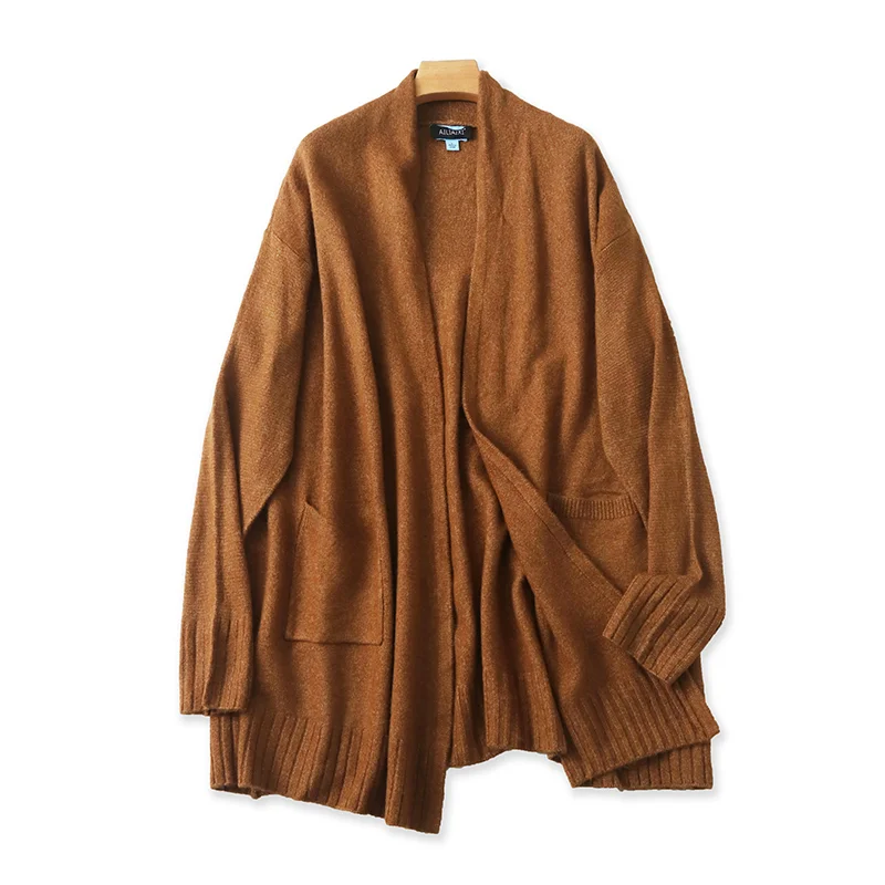 Вязаный кардиган с лацканами Новинка весна-осень Эластичный свитер длинным