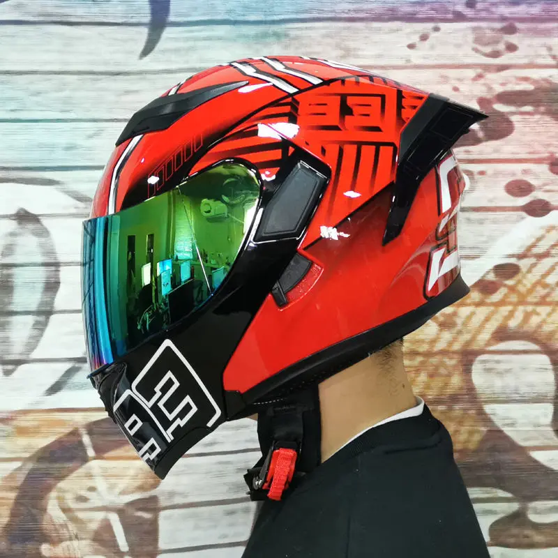 Motorcycle Helmet Double Lens Uncovering Helmet with Horn Dot Approved Motorbike Accessories Capacete Kask Casco Motorcross 902