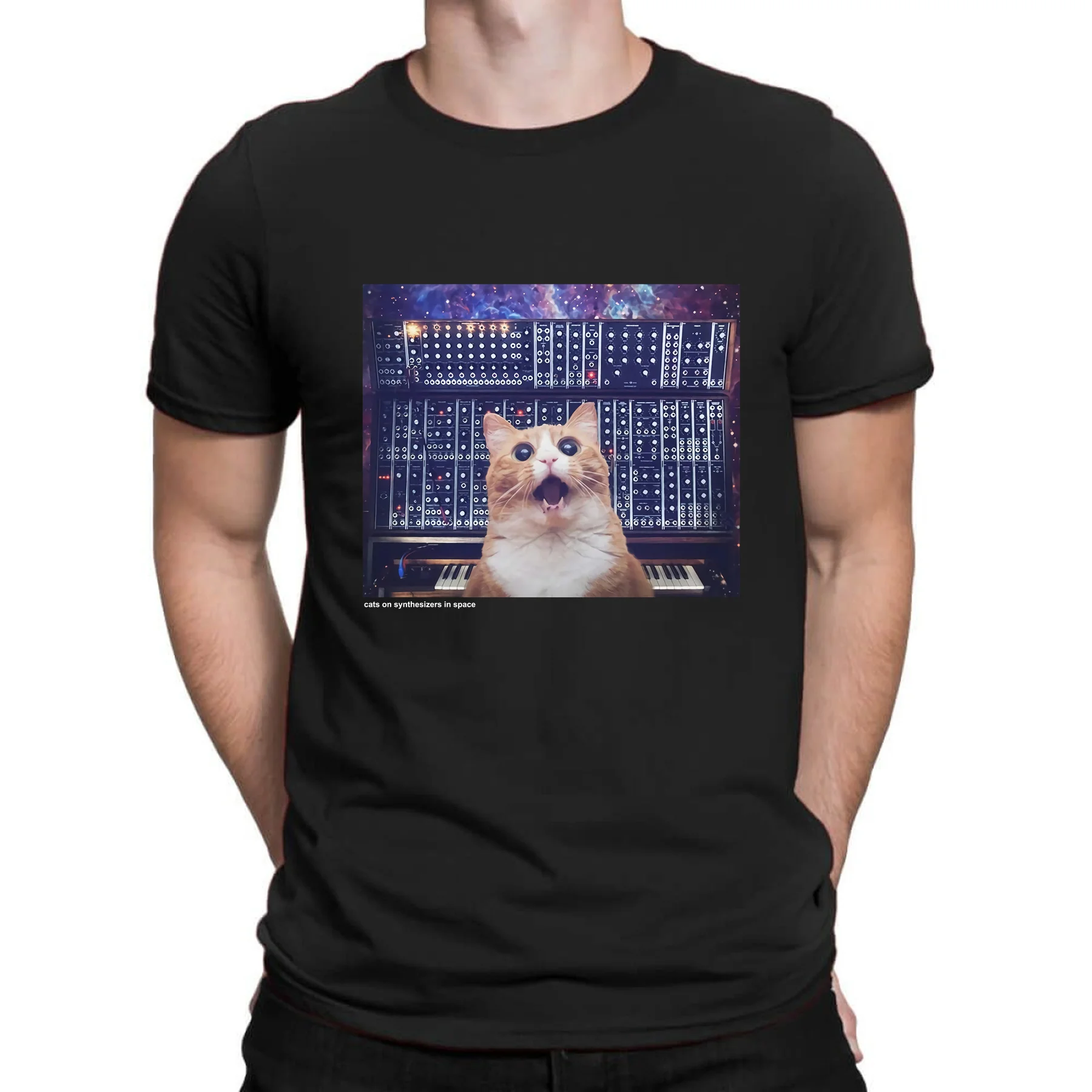 

Amazing Male T Shirt Oversized Essential Cats on Synthesizers In Space Modular Cat T-shirt Men T-shirts Graphic Streetwear S-3XL
