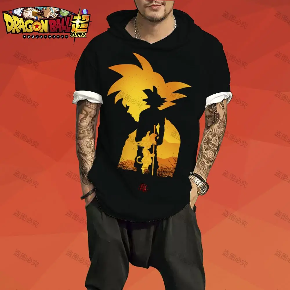 

Men Gift Men's Hooded T-shirt New Dragon Ball Z Super Saiya Clothing Tops Trend Y2k Tshirt T-shirt Gym Hip Hop Goku Fugees