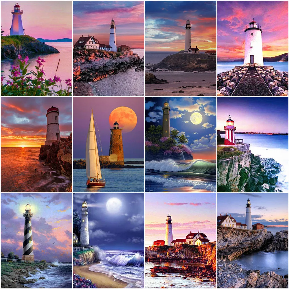 

5D DIY Diamond Painting Lighthouse Scenery Rhinestone Embroidery Cross Stitch Set Hand Inlaid Gifts Home Wall Art Decoration