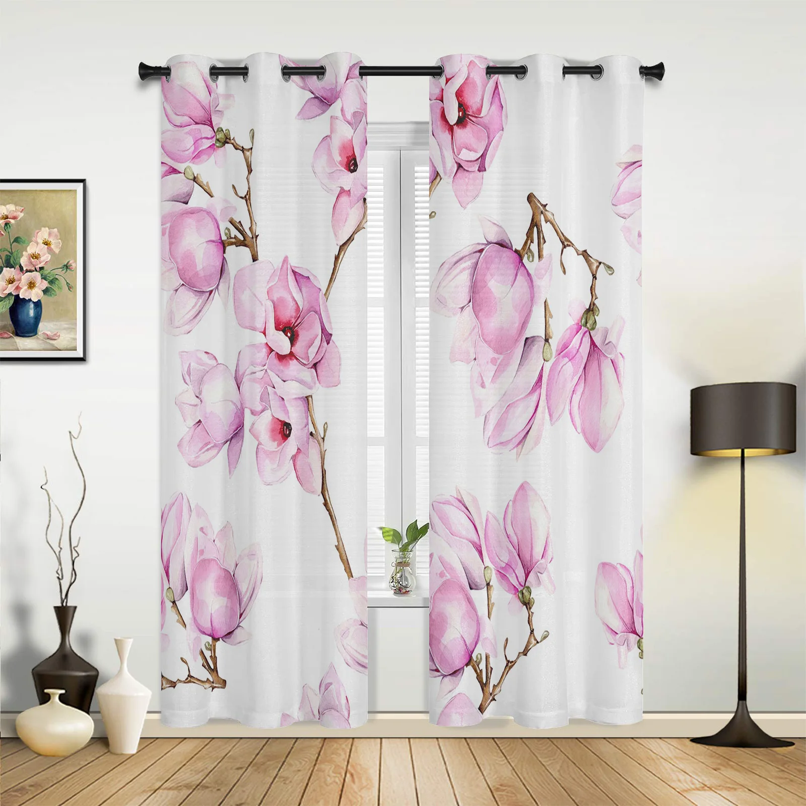 

Pink Flowers Orchid Branches Curtains for Bedroom Living Room Drapes Kitchen Children's Room Window Curtain Modern Home Decor