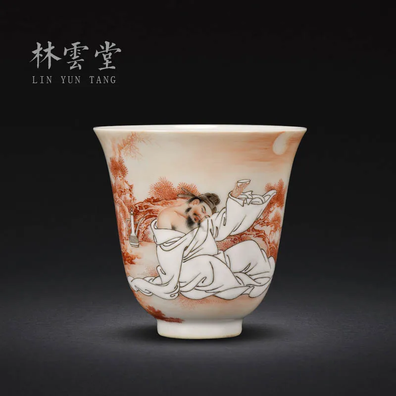 

|Lin Yuntang hand painted alum red Master Cup single cup Jingdezhen handmade ceramic Kung Fu tea cup lyt9047