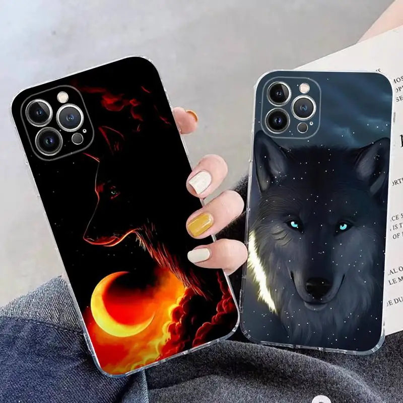 

Moon Roaring Wolf Phone Case For iPhone 11 12 13 14 Mini Pro Max XR X XS TPU Clear Case For 8 7 6 Plus SE 2020