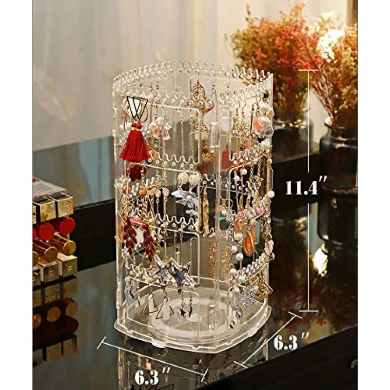 360°Earring Holder and Jewelry Organizer,4 Tiers Jewelry Rack Display Classic Stand,156 Holes/160 Grooves for Necklaces Earrings