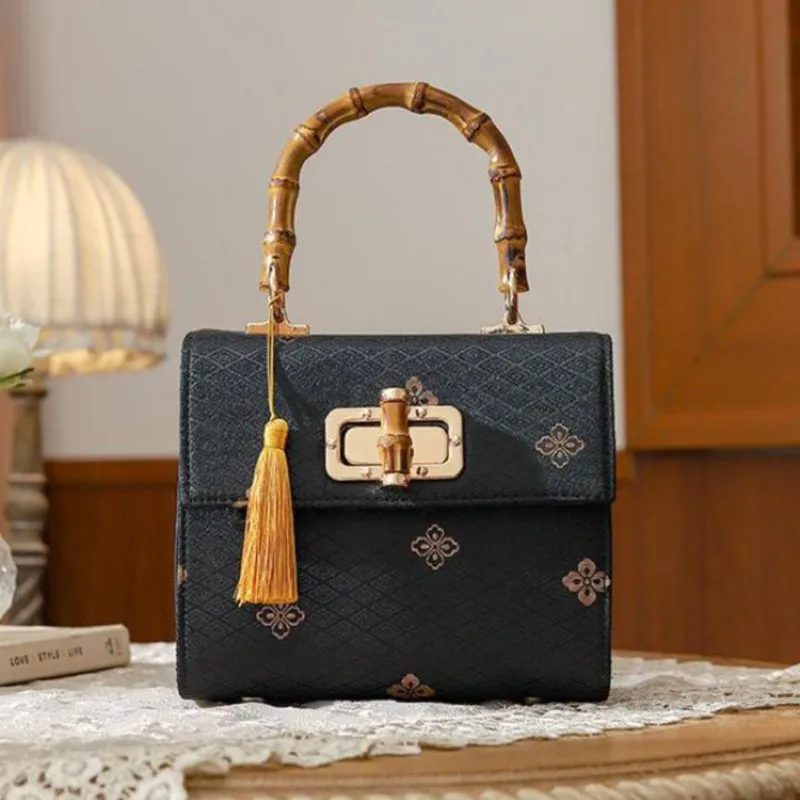 

Женская сумочка с бамбуковыми ручками Johnature, винтажная Сумка-Ципао в китайском стиле, сумка через плечо с цепочкой, 2022