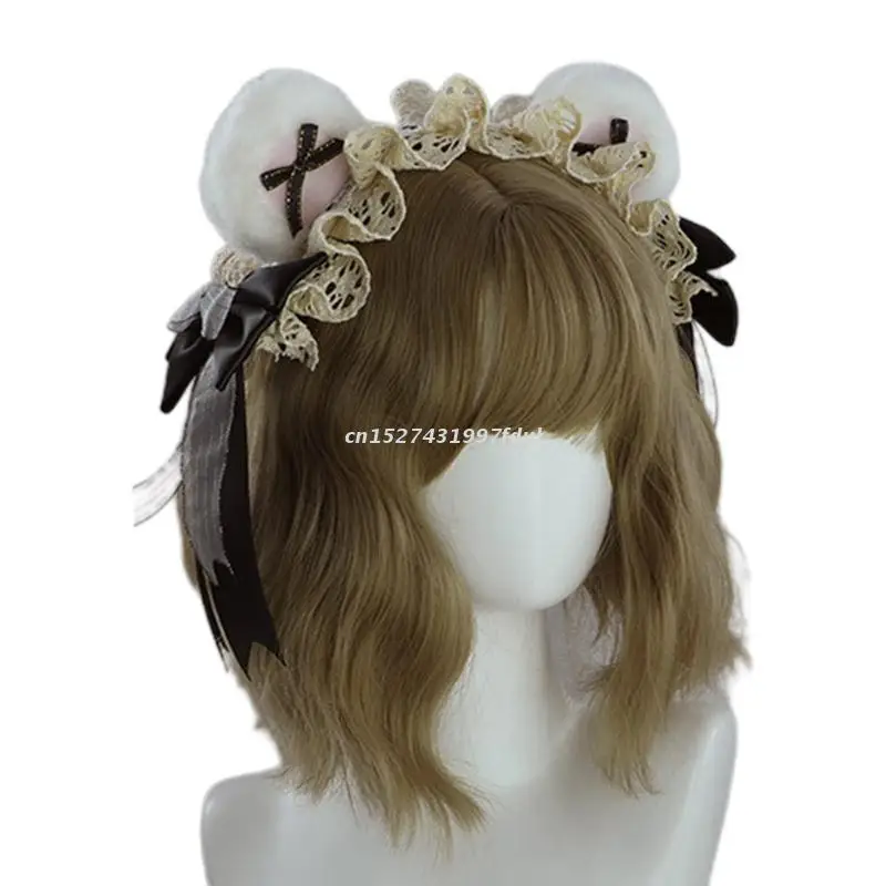 

Women Girls Cute Cartoon Bear Ear Shape Headband with Lace Makeup Wash Face Hair Hoop Children Christmas Party Headpiece